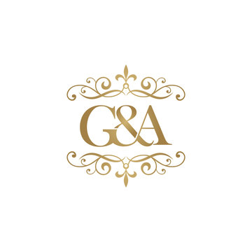 G&A Initial logo. Ornament ampersand monogram golden logo