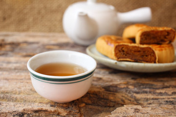 Festival moon cake with hot tea - Chinese cake