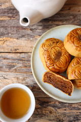 Festival moon cake with hot tea - Chinese cake