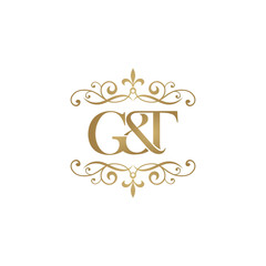 G&T Initial logo. Ornament ampersand monogram golden logo