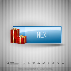 Glossy button with gifts. Winter christmas special collection. V