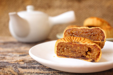 Festival moon cake with hot tea - Chinese cake
