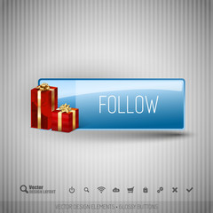 Glossy button with gifts. Winter christmas special collection. V