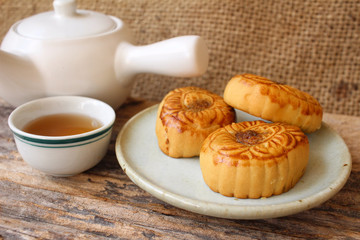 Festival moon cake with hot tea - Chinese cake