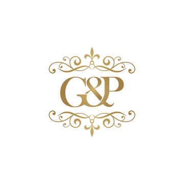 G&P Initial logo. Ornament ampersand monogram golden logo