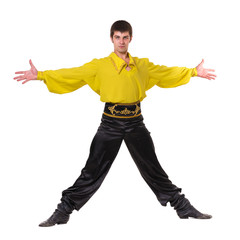 Dancing man wearing a toreador costume. Isolated on white in full length