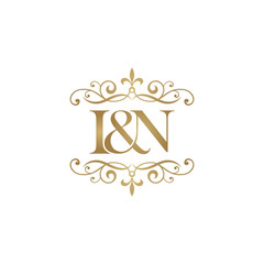 I&N Initial logo. Ornament ampersand monogram golden logo