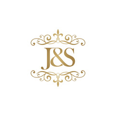 J&S Initial logo. Ornament ampersand monogram golden logo