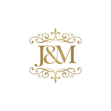 J&M Initial logo. Ornament ampersand monogram golden logo