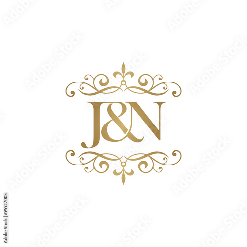 "J&N Initial logo. Ornament ampersand monogram golden logo" Stock image