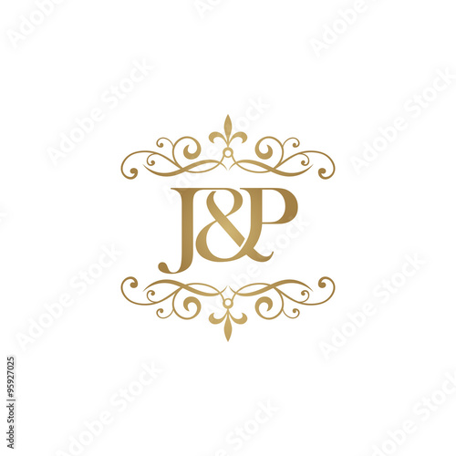 J&P Initial logo. Ornament ampersand monogram golden logo