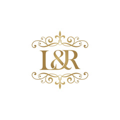 L&R Initial logo. Ornament ampersand monogram golden logo