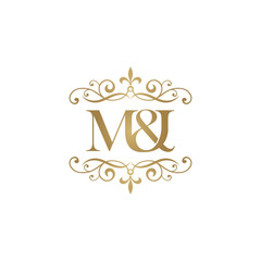 M&I Initial logo. Ornament ampersand monogram golden logo