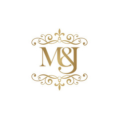 M&J Initial logo. Ornament ampersand monogram golden logo
