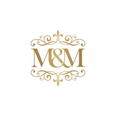 M&M Initial logo. Ornament ampersand monogram golden logo