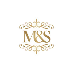 M&S Initial logo. Ornament ampersand monogram golden logo