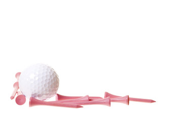 Pink Tees and Golf Ball with Whitespace