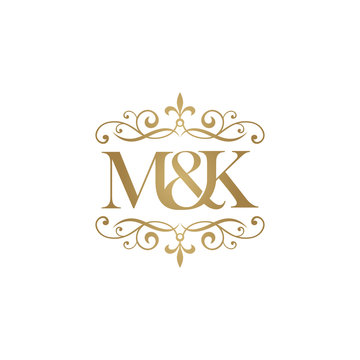 M&K Initial logo. Ornament ampersand monogram golden logo