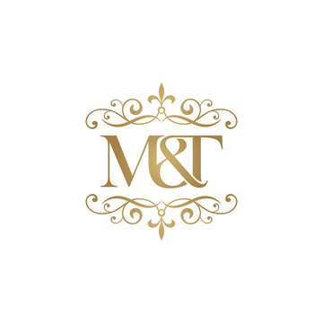 M&T Initial logo. Ornament ampersand monogram golden logo Stock Vector