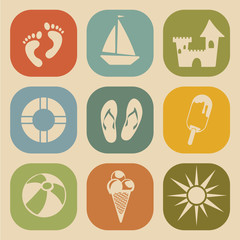 Summer Vacation Retro Icons Set/Flat Design
