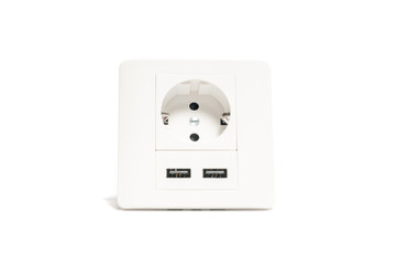 Modern power socket, with two usb charger ports.