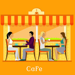 Facade Urban Cafe with Customers