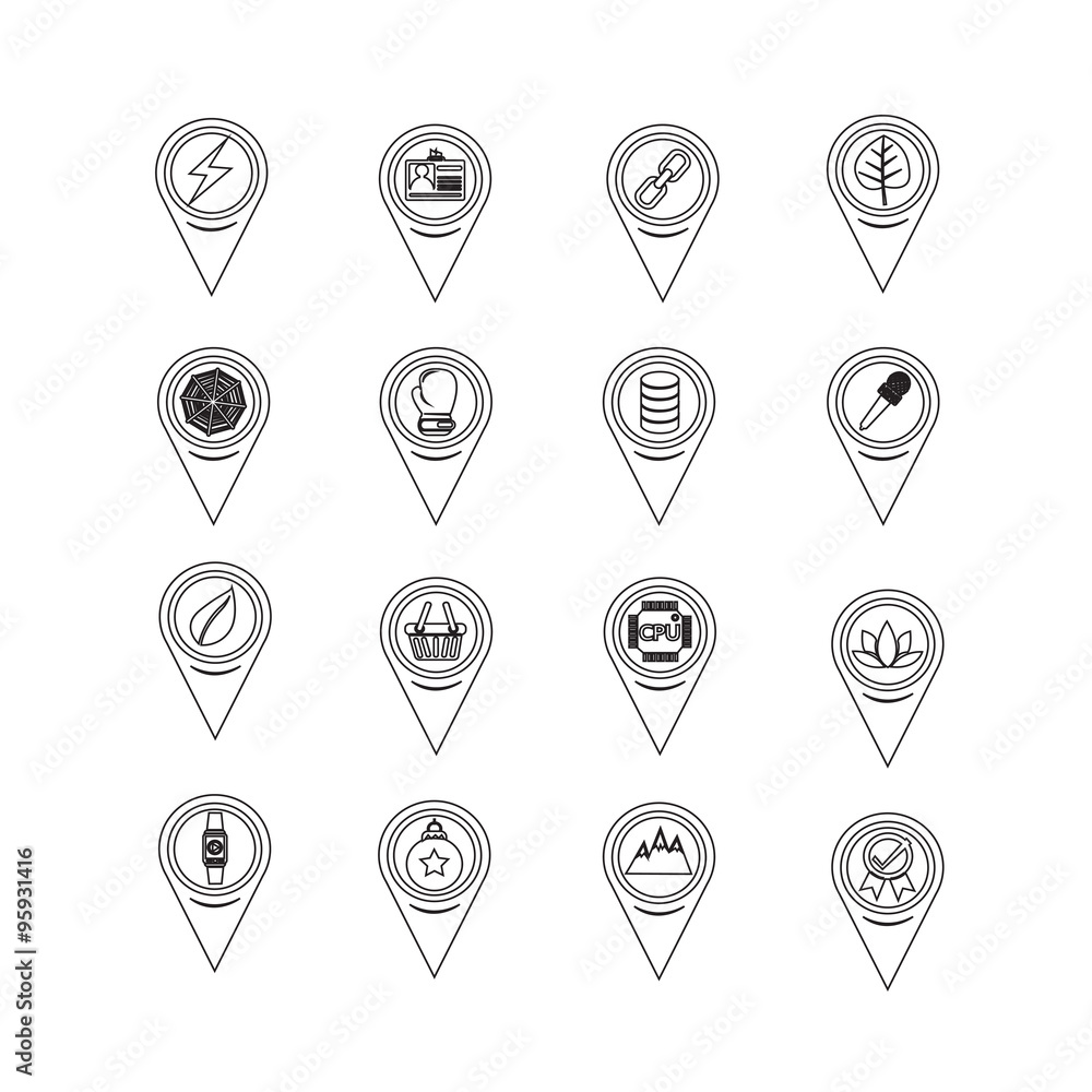 Poster set of map pointer icons for website and communication