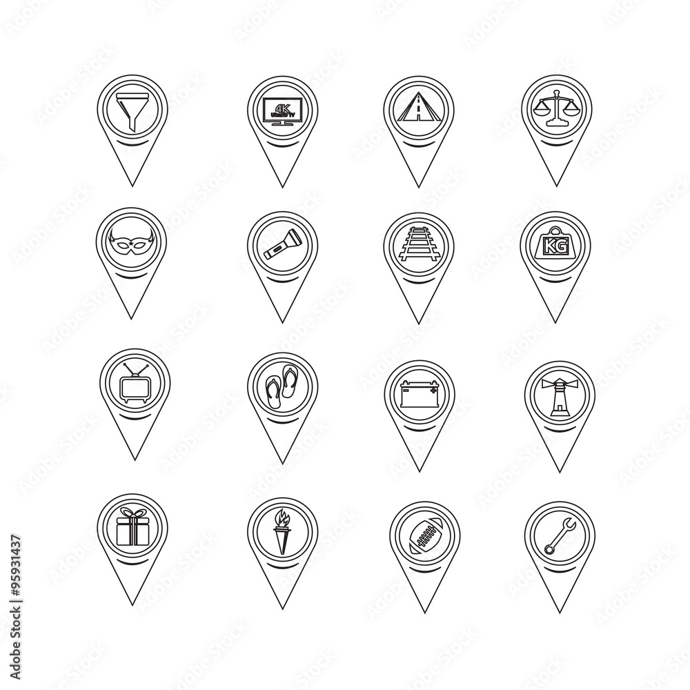 Poster set of map pointer icons for website and communication