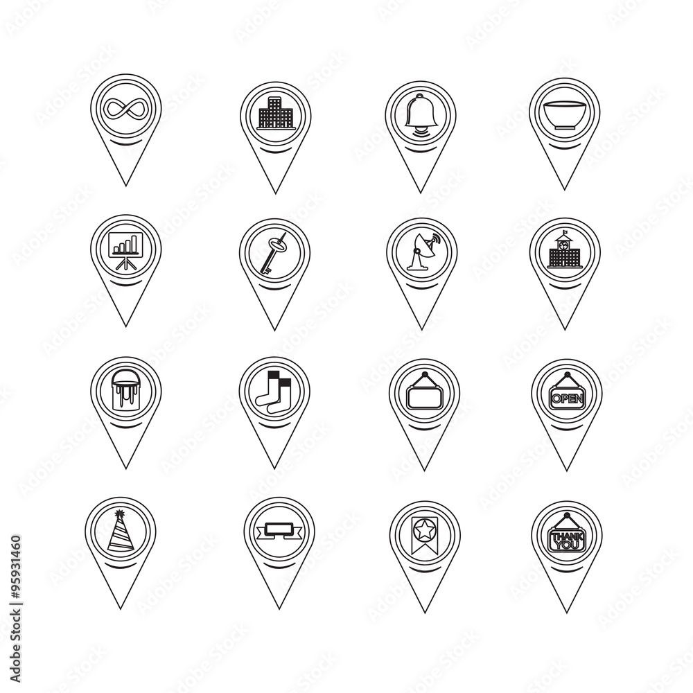 Poster set of map pointer icons for website and communication