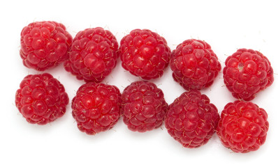 Fresh ripe raspberries on a white background