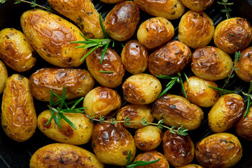 Roasted potato in a frying pan