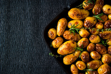 Roasted potato in a frying pan
