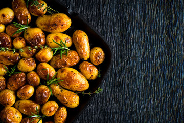 Roasted potato in a frying pan