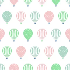 Cercles muraux Montgolfière Modèle sans couture de montgolfière. Illustrations vectorielles de douche de bébé isolées sur fond blanc. Pois et rayures. Conception de ballons à air chaud aux couleurs pastel.