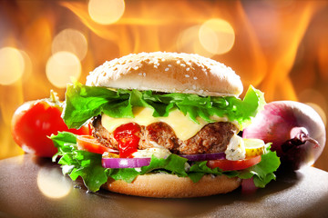 Hamburger mit Glitzer Licht Poster Nahaufnahme