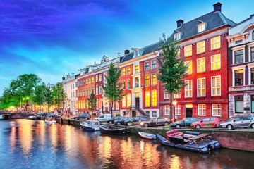 Beautiful Amsterdam city at the evening time. - obrazy, fototapety, plakaty