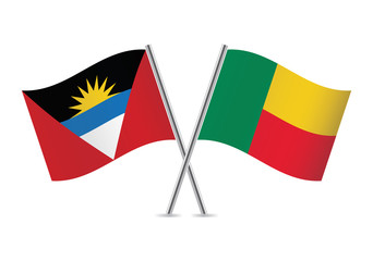 Antigua and Barbuda and Benin flags. Vector illustration.