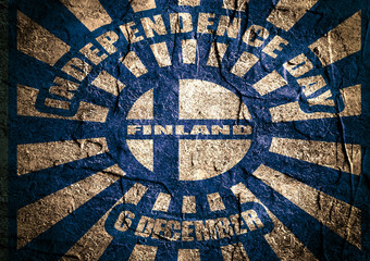 finland flag on sun rays backdrop