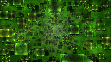 Colorful Abstract Floating Cubes Illustration - Green