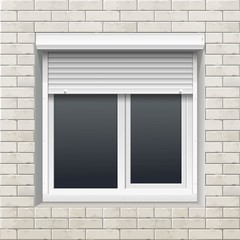 Window with Rolling Shutters on a Brick Wall