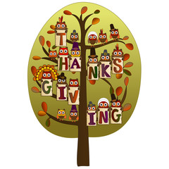 thanksgiving on a green tree with leaves