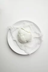 Foto op Plexiglas Fresh buffalo mozzarella isolated on white plate top view © BublikHaus