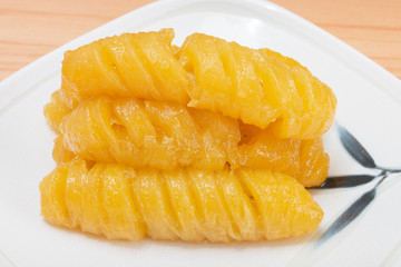 Banana boiled with syrup (Thai dessert).