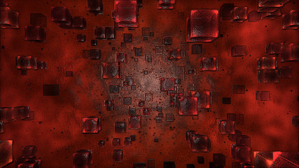 Colorful Abstract Floating Cubes Illustration - Red