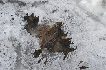 Eisstrukturen über einem Bachlauf