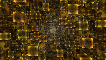 Colorful Abstract Floating Cubes Illustration - Yellow