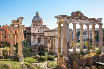 Fototapeta na wymiar Forum Romanum view from the Capitoline Hill in Italy, Rome.