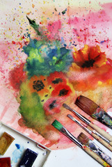 Obraz premium Mix of watercolors and paintbrushes