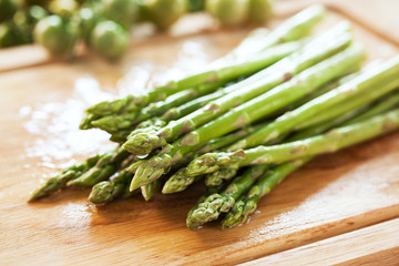 asparagus prepare for cooking on chopping block