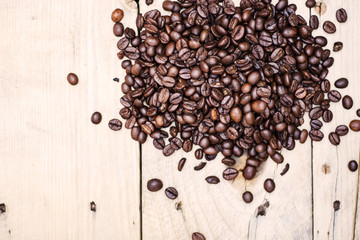Coffee Beans on grunge wooden background for Background or Texture
